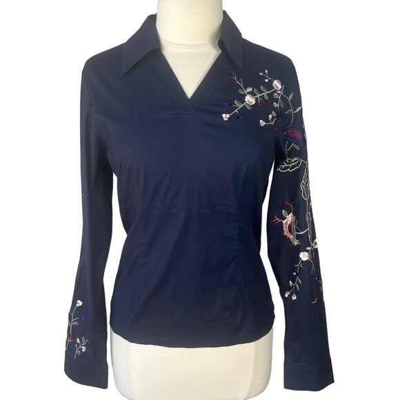 Antilia Blouse Shirt Womens Medium Blue New Embroidery Floral - Picture 1 of 9